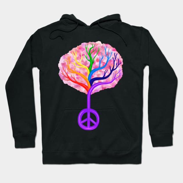 Cherry Blossom Rainbow Peace Tree Hoodie by Art by Deborah Camp